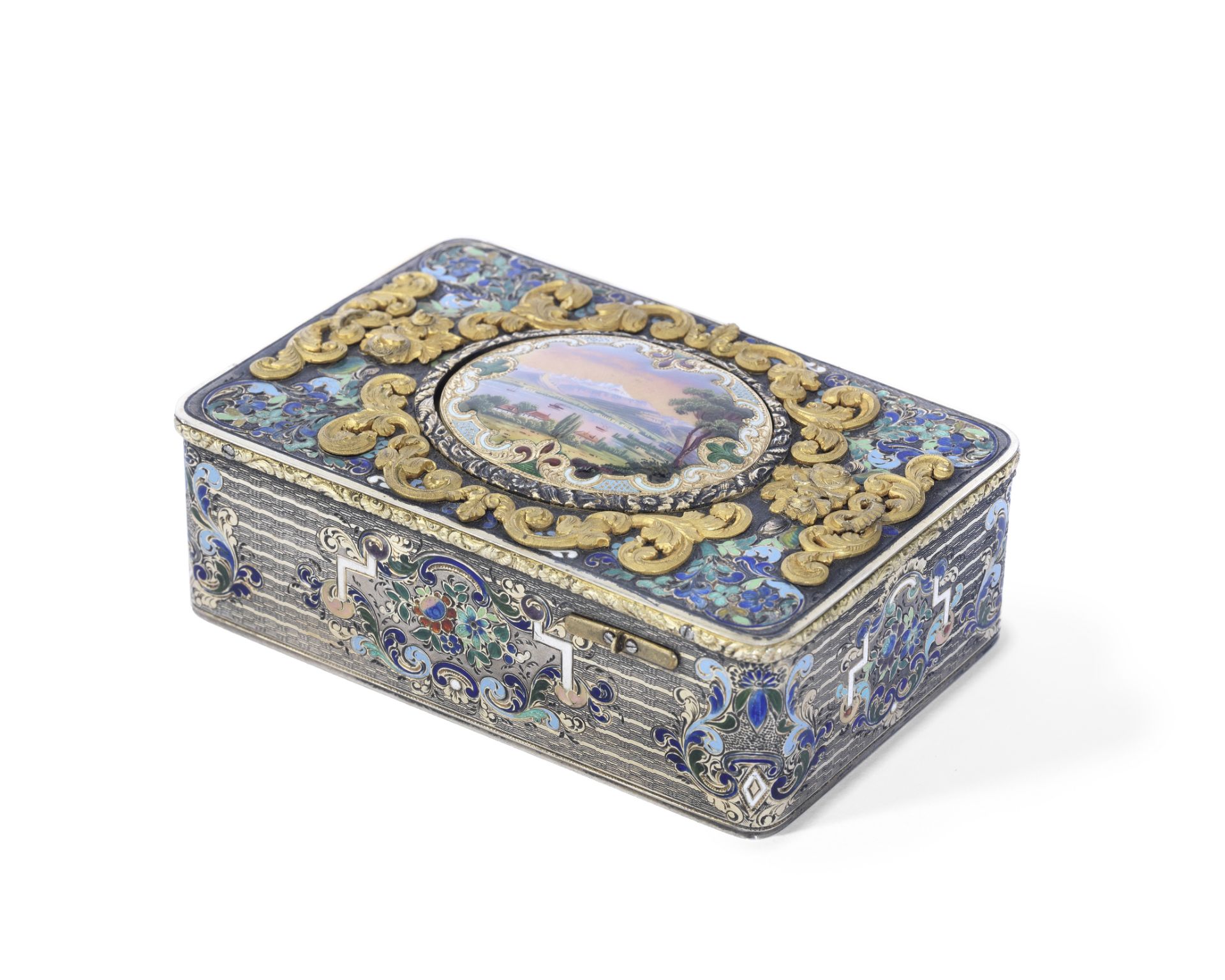 A rare Charles Bruguier silver, parcel gilt and champlevé-enamel fusee singing bird box, Swiss, c...