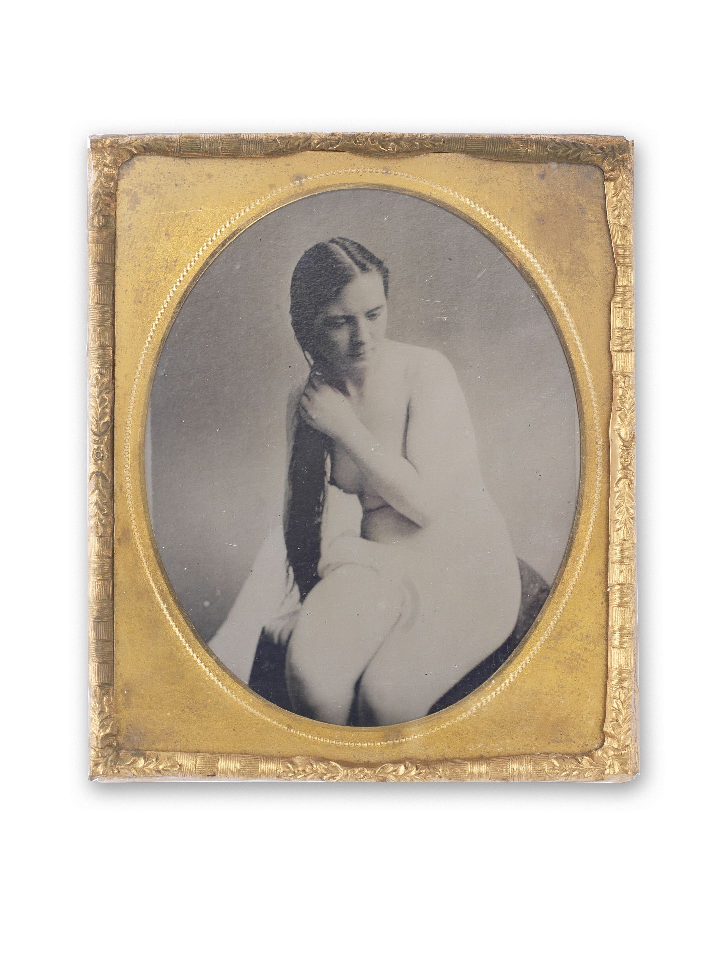 AMBROTYPE Female nude, drying her hair;