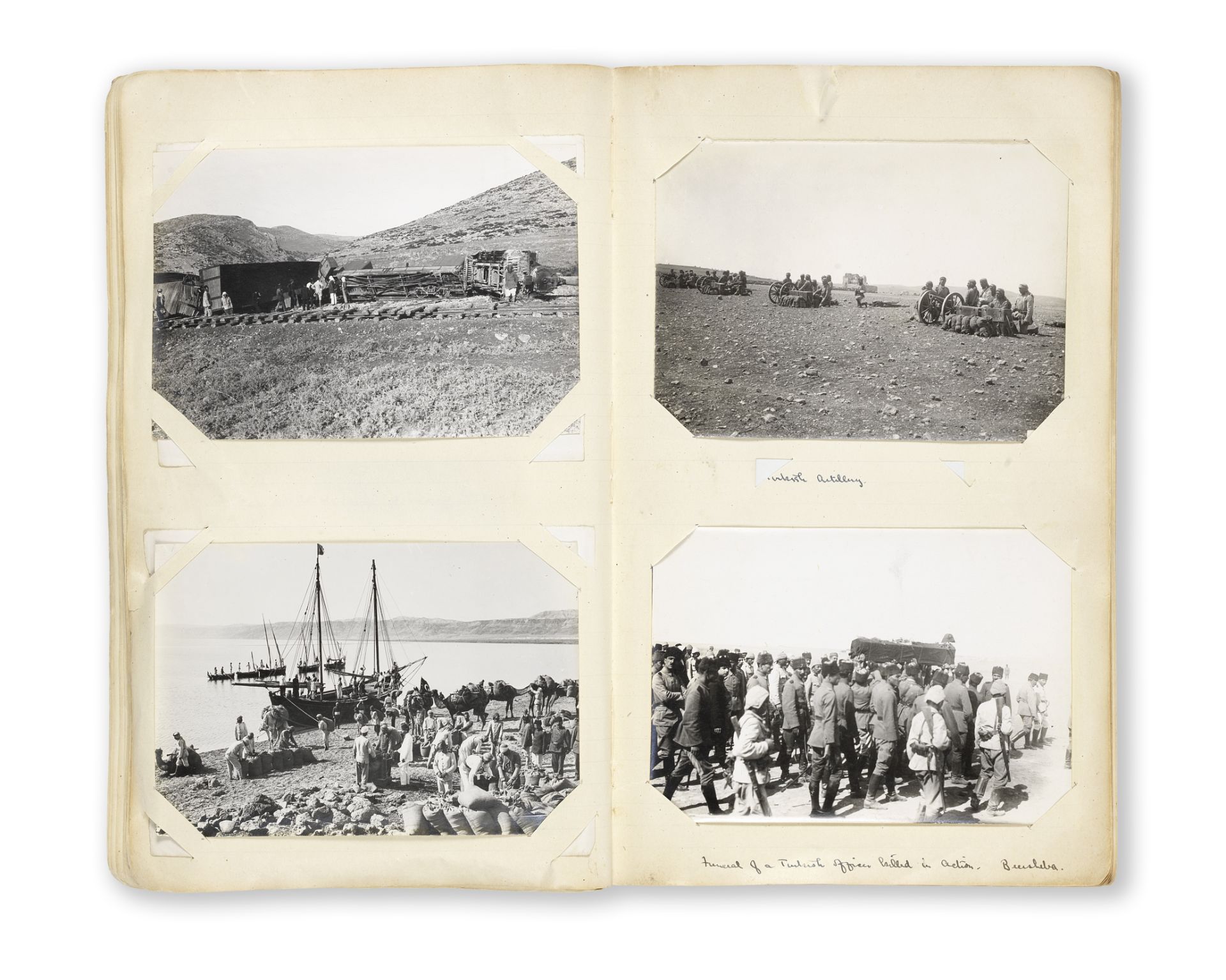 WORLD WAR I - PALESTINE Scrapbook containing c.120 photographs of people, places and events in Pa...