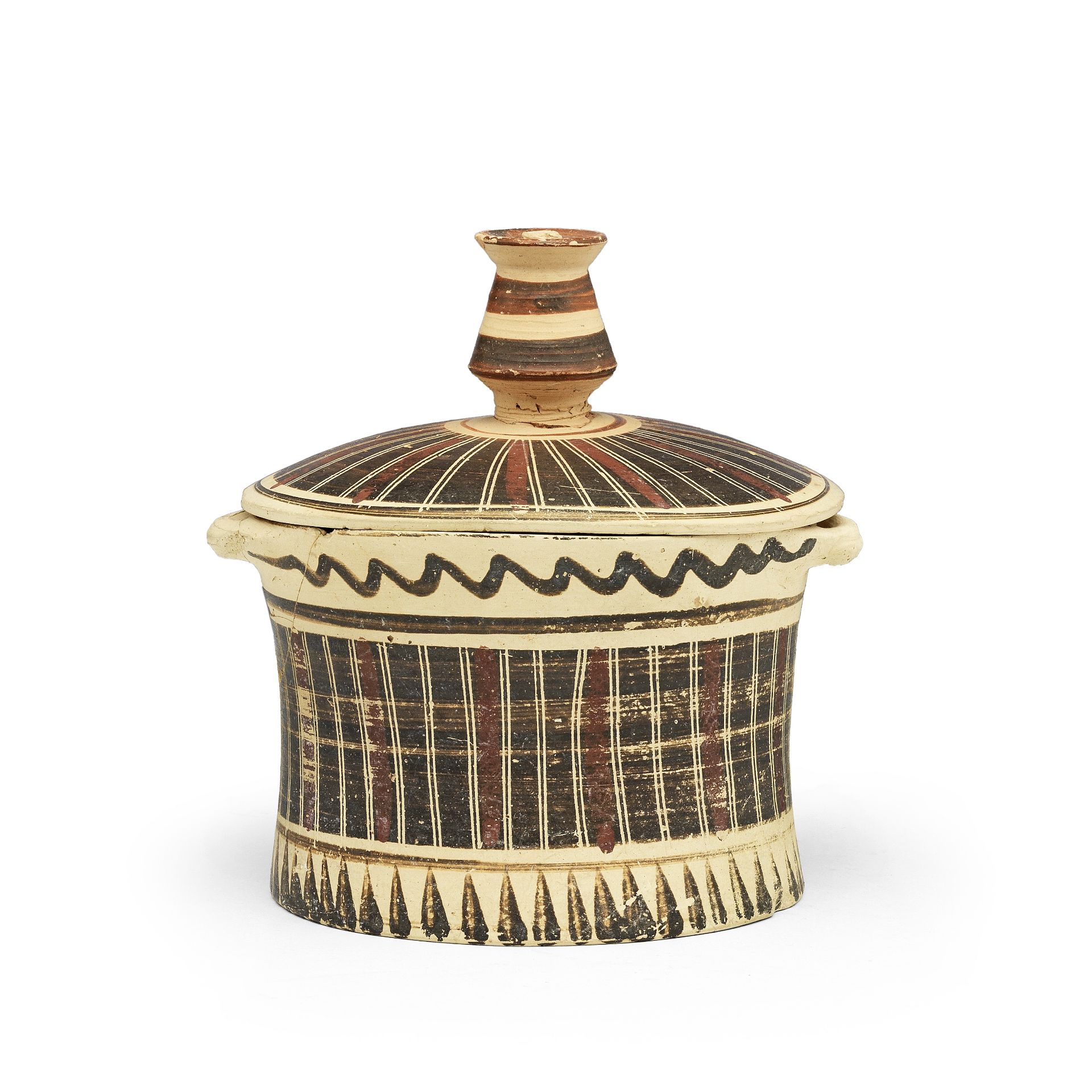 A Corinthian pottery lidded pyxis