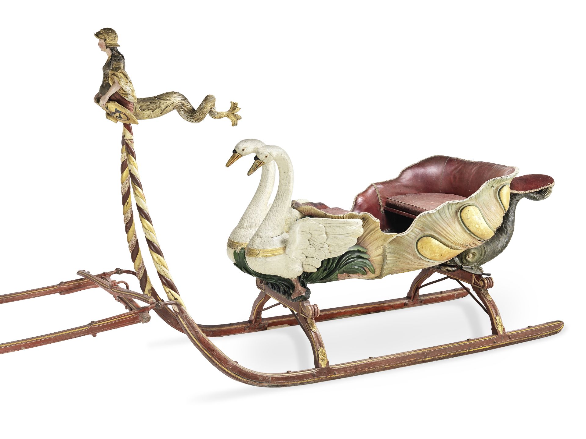 A Bavarian carved, polychrome decorated and parcel gilt sleigh First-half 19th century