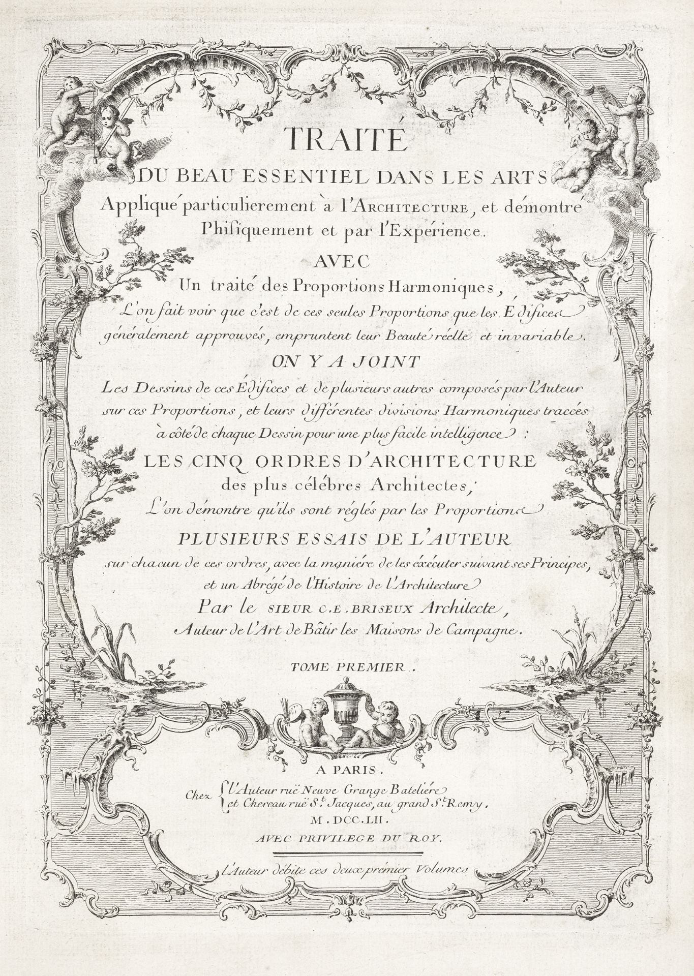 BRISEUX (CHARLES-ETIENNE) Traité du Beau essentiel dans les Arts, 2 vol., Paris, chez l'Auteur et...