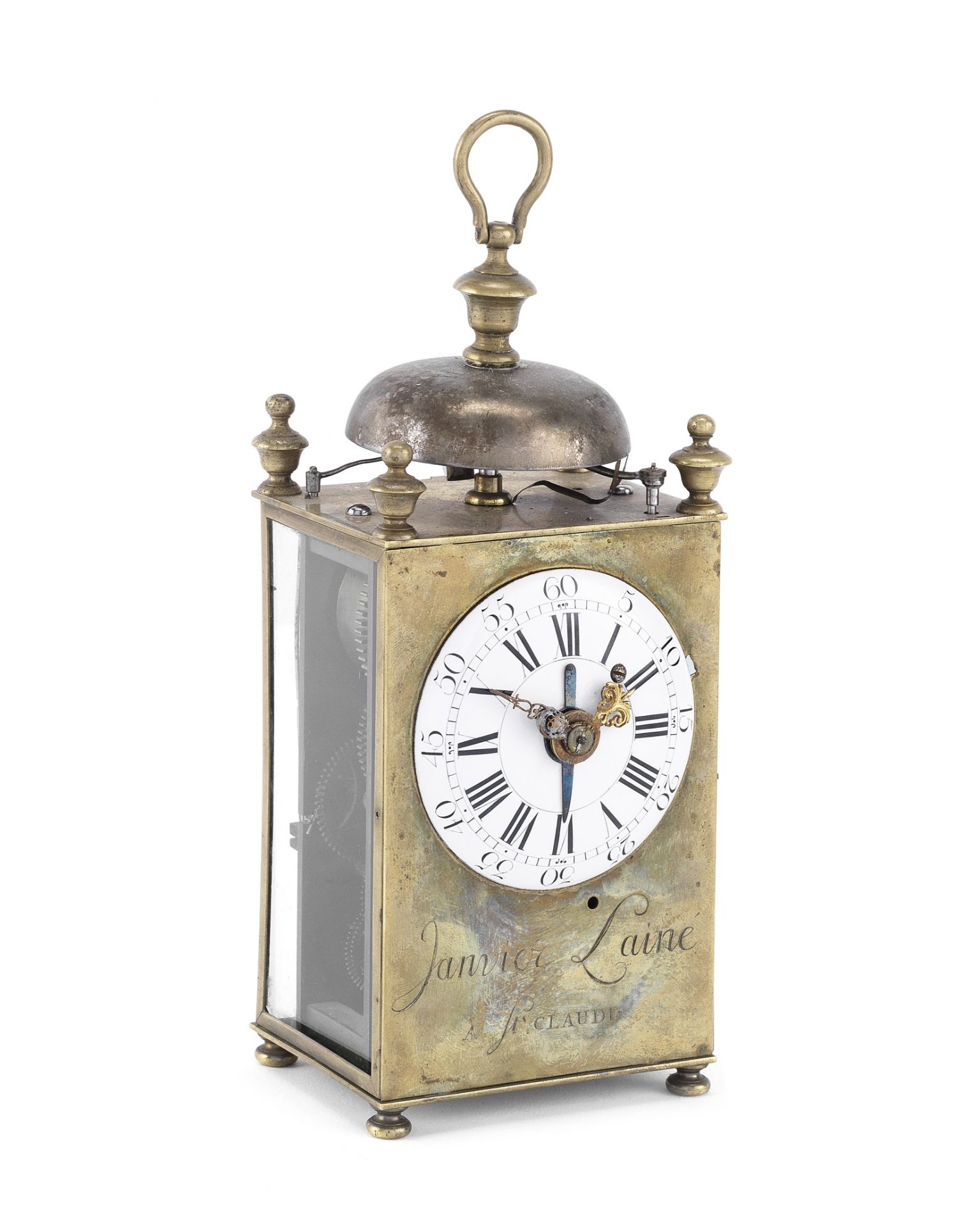 A rare late 18th century French striking Capucine travelling clock with alarm. Janvier l'Aîré, A ...