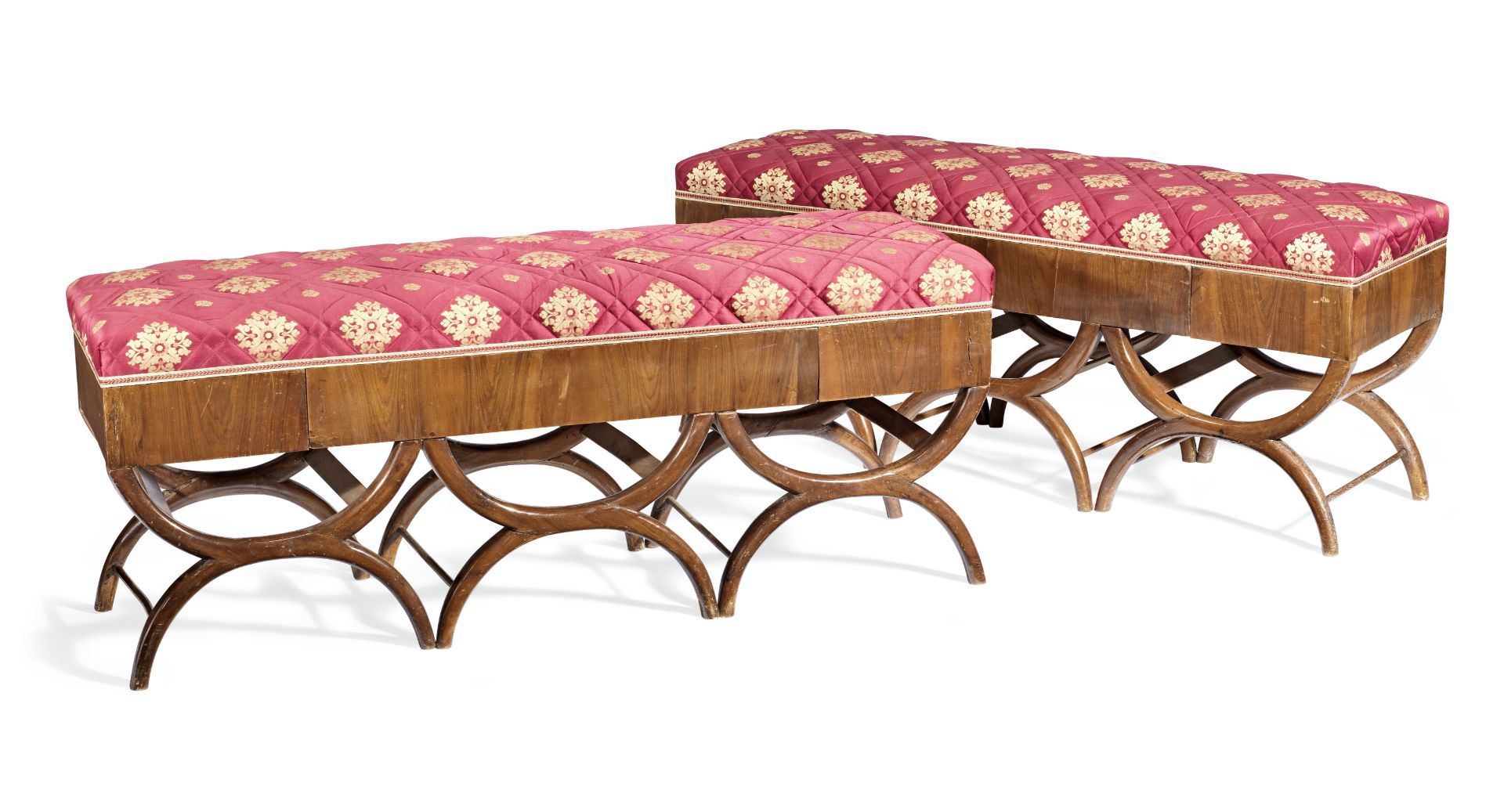 A pair of Italian walnut banquettes probably 19th century (2)
