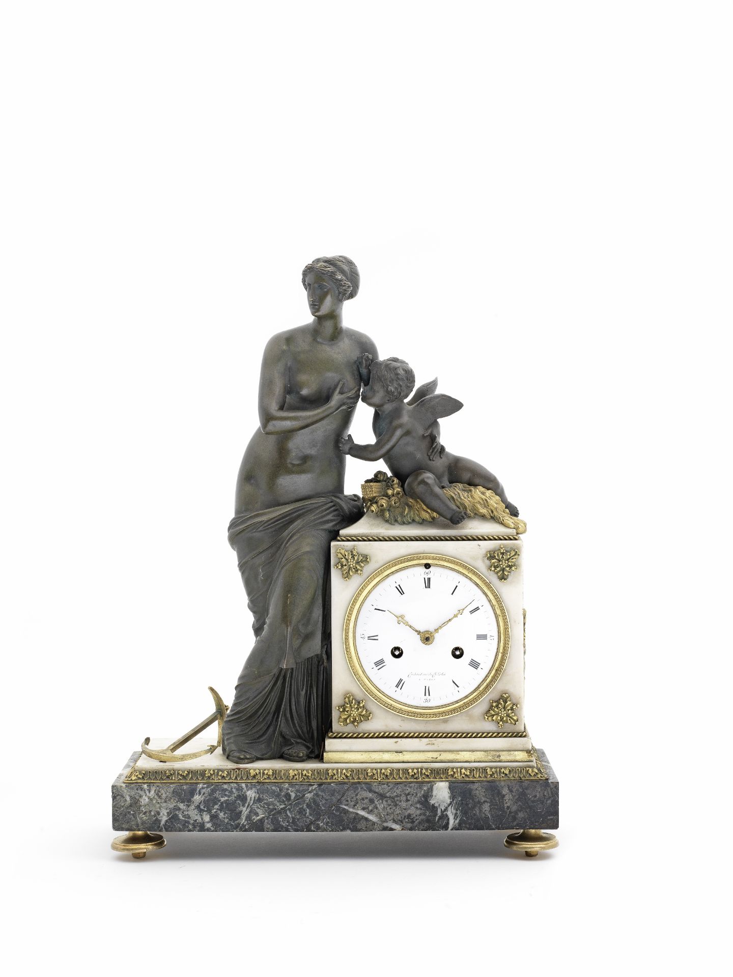 A 19th century French marble and bronze figural mantel clock Cachard a Paris 3