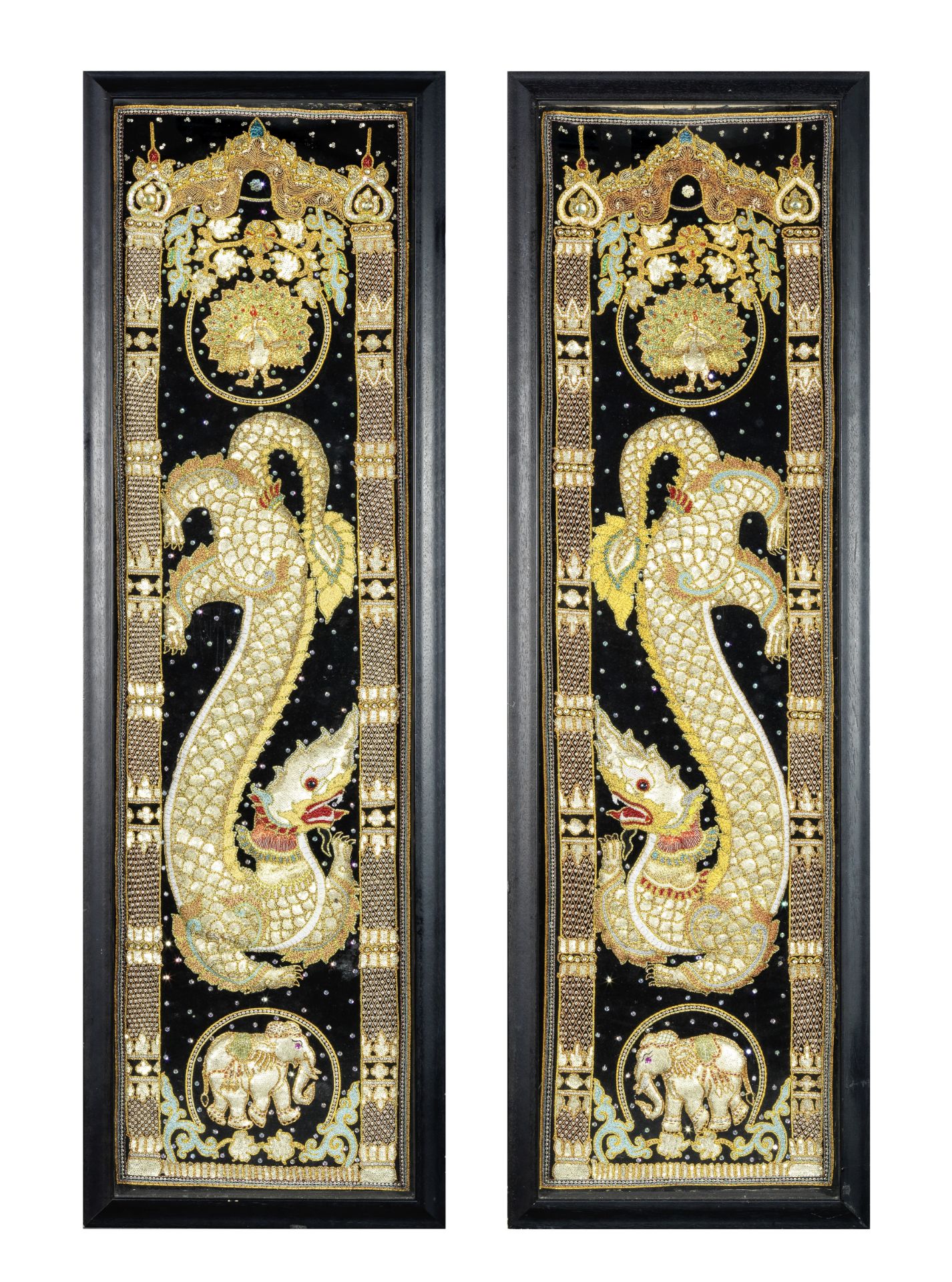 A pair of 20th century decorative embroidered decorative panels probably Taiwanese (2)