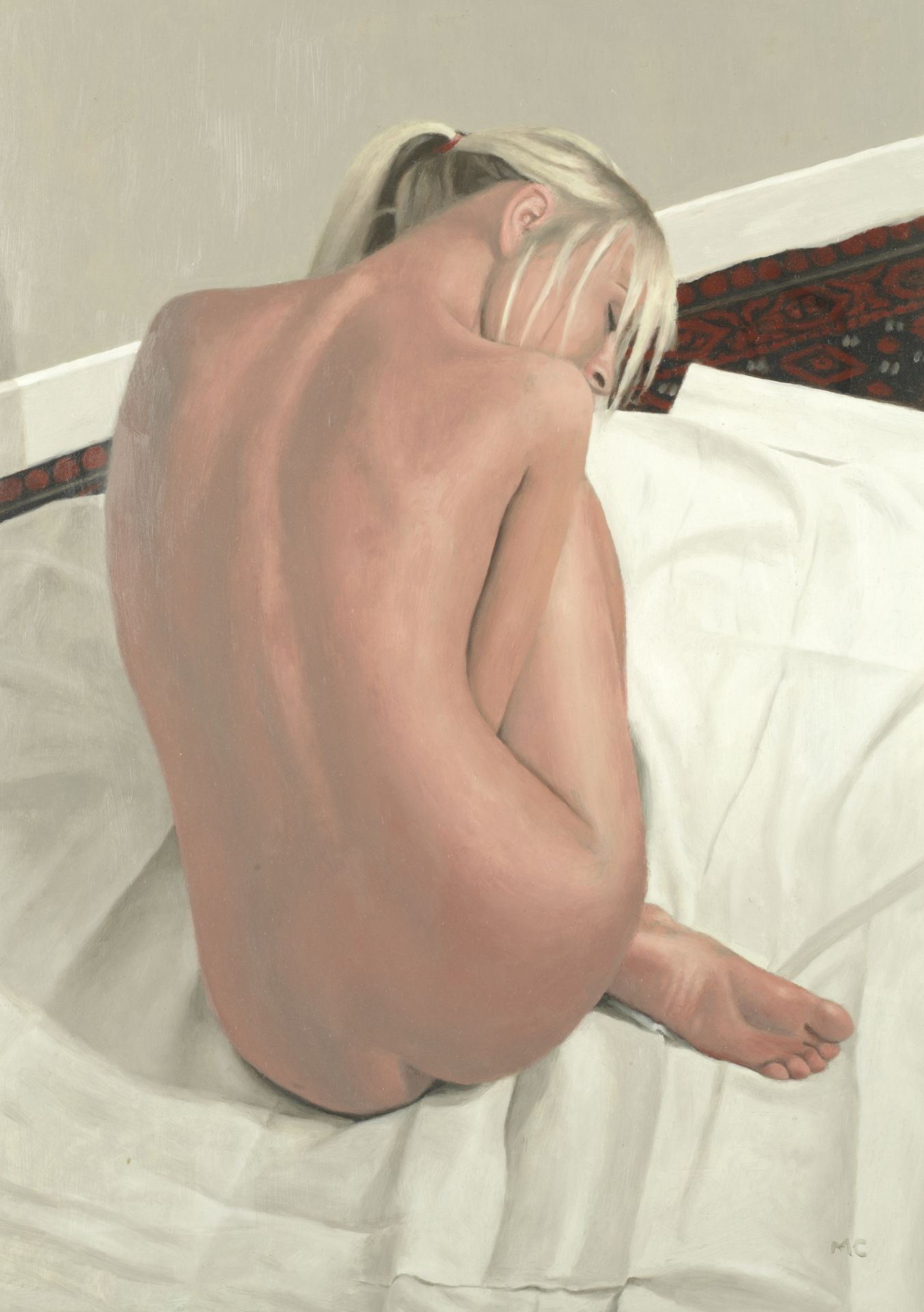 Mark Clark (British, born 1959) Seated Female Nude on a Bed