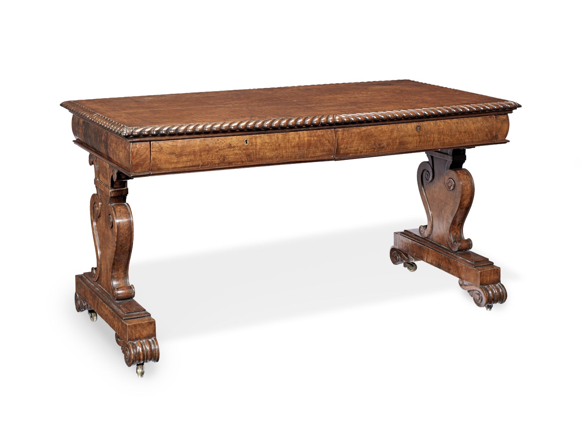A William IV pollard and burr oak library table