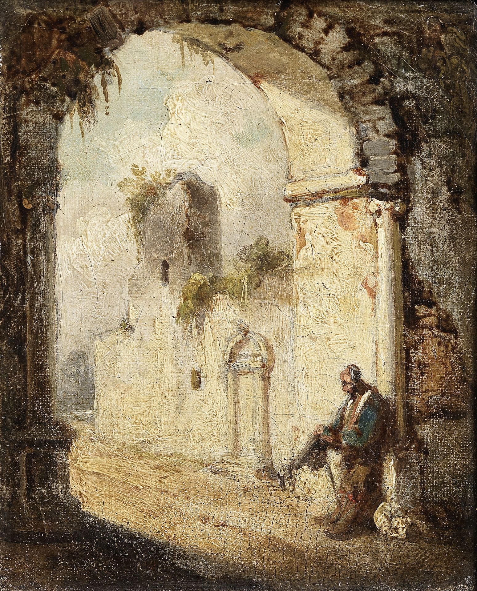 Circle of George Chinnery RHA (Tipperary 1774-1852 Macau) A Chinese beggar at the gate of a temple