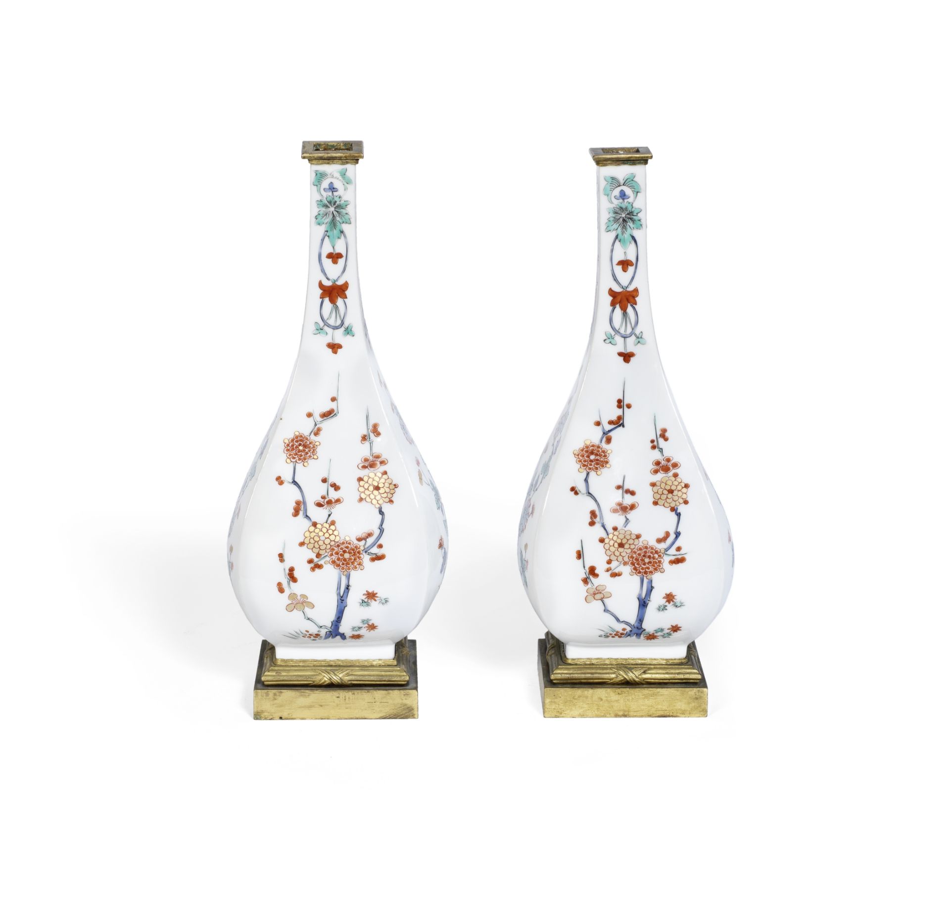 A pair of late 19th century French gilt bronze mounted Samson porcelain vases the porcelain in t...