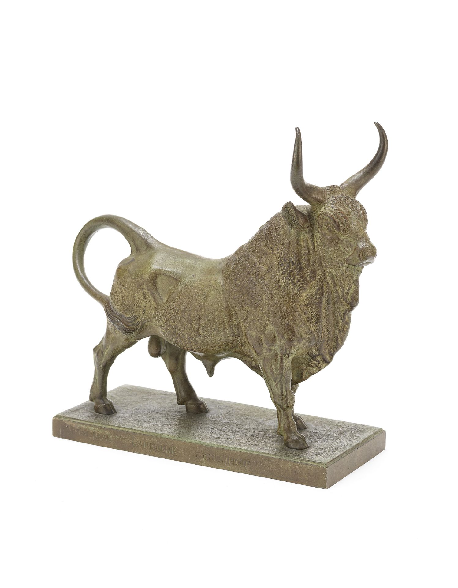 A late 19th century French bronze model of a bull entitled 'Taureau Vainqueur' cast from a model ...