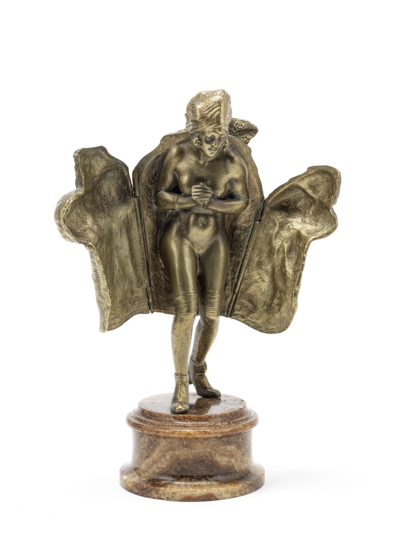 After Bruno Zach (Austrian, 1891-1935): A gilt bronze metamorphic erotic figure of a 'fur coat la...