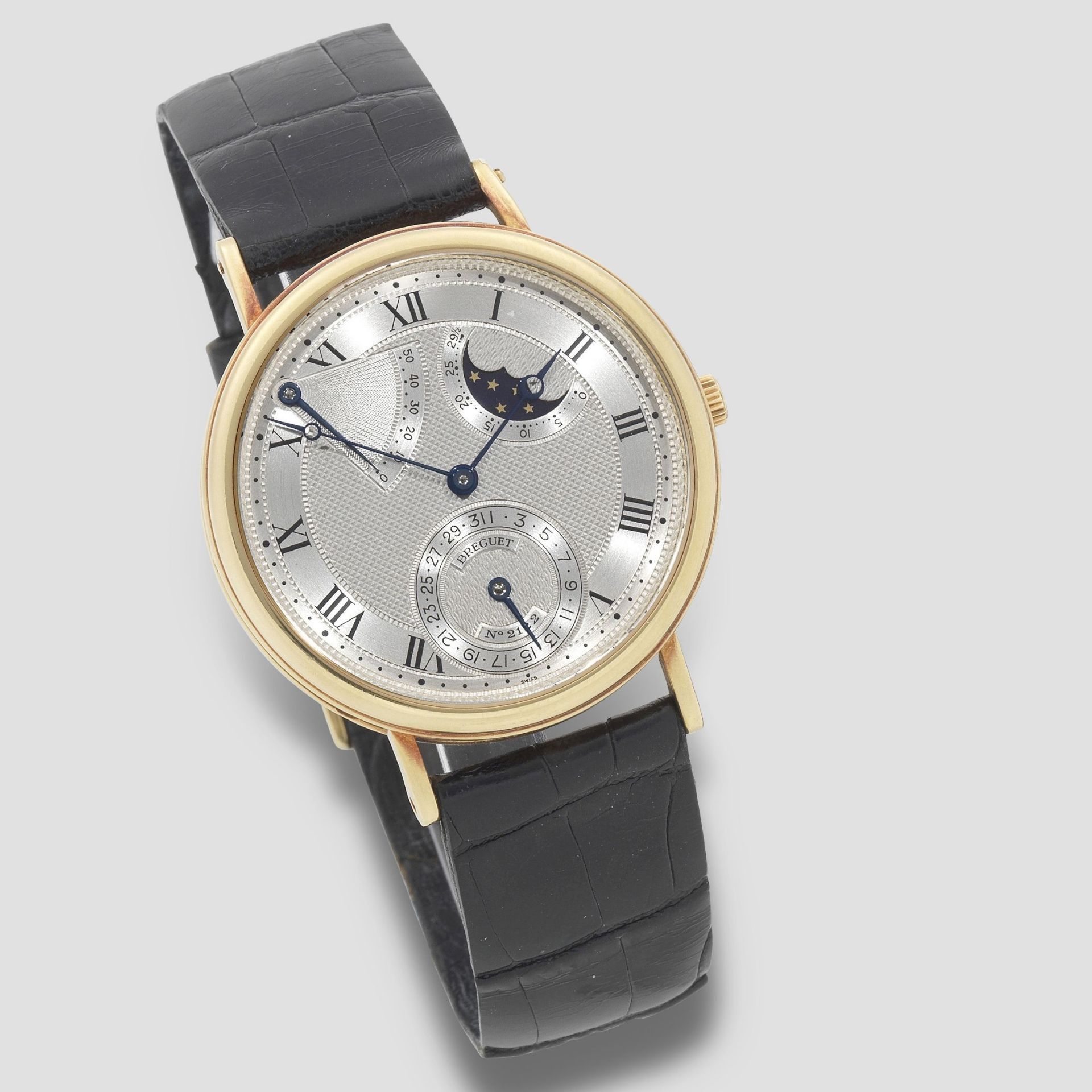 Breguet. An 18K gold automatic calendar wristwatch with moon phase and power reserve Ref: 3130, C...