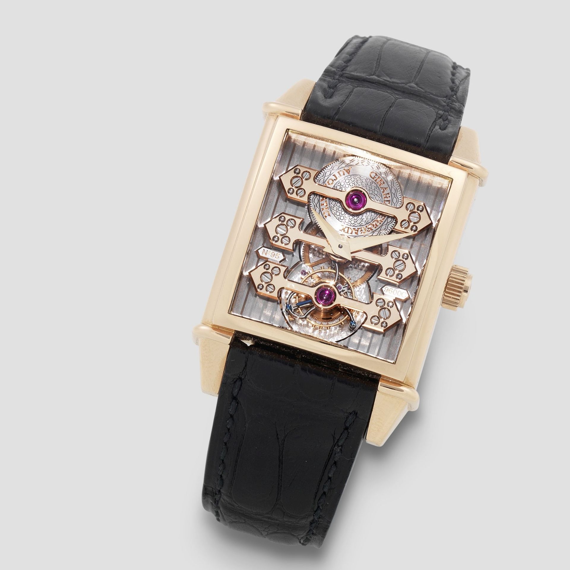 Girard-Perregaux. A fine and unusual 18K rose gold Limited Edition automatic skeletonised rectang...