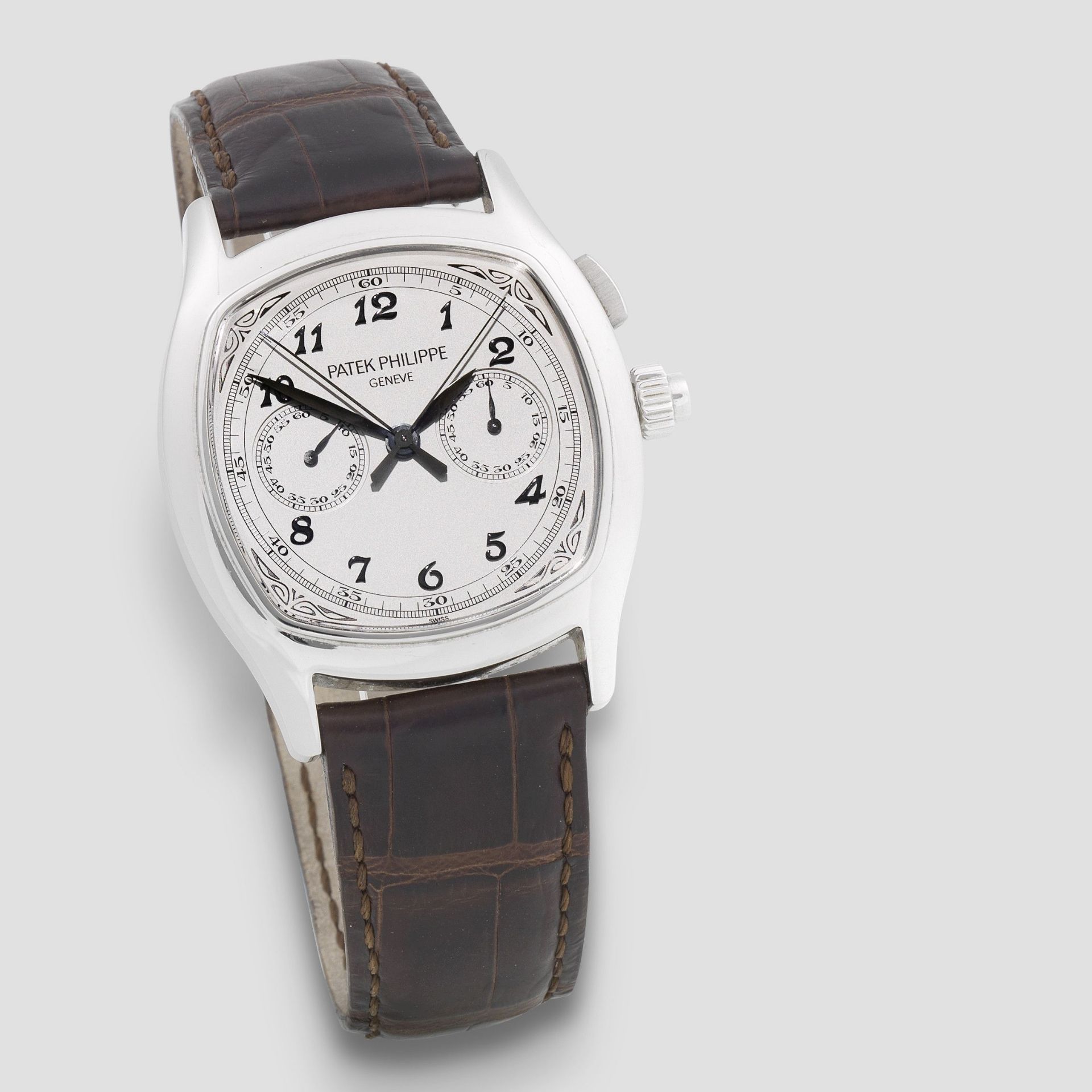 Patek Philippe. A fine and extremely rare stainless steel manual wind split second single button ...