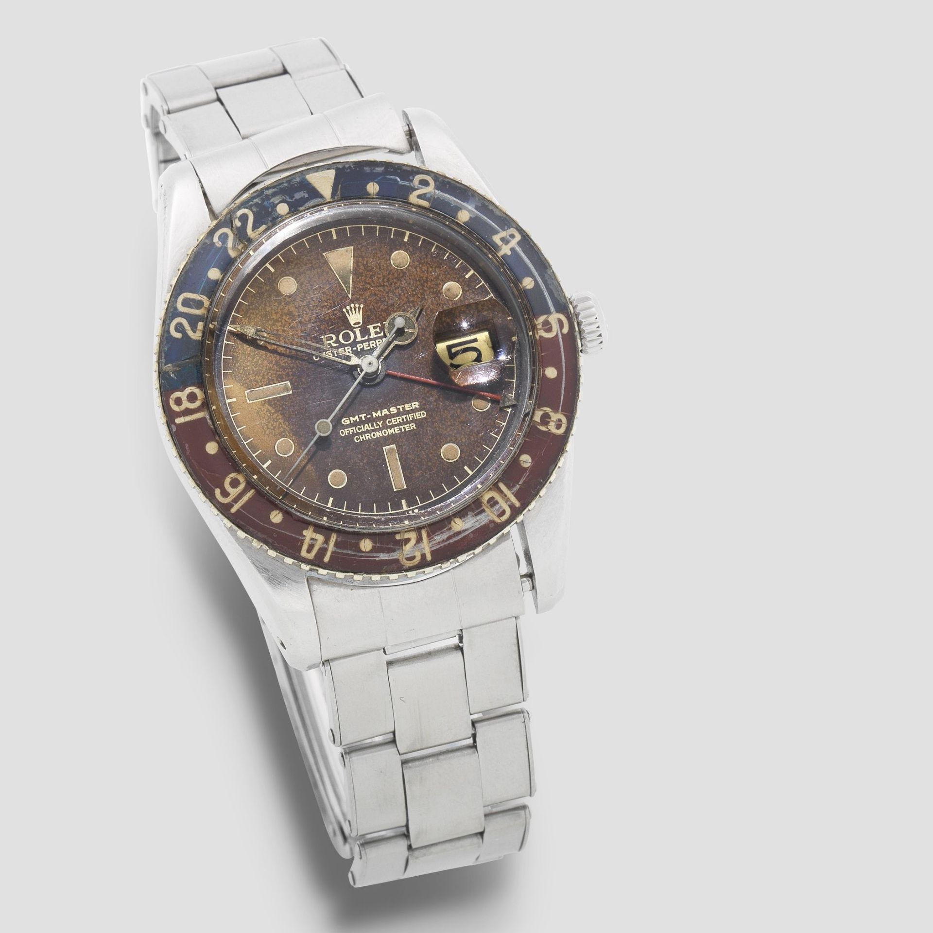 Rolex. A fine stainless steel automatic calendar dual time wristwatch with bakelite bezel GMT Ma...