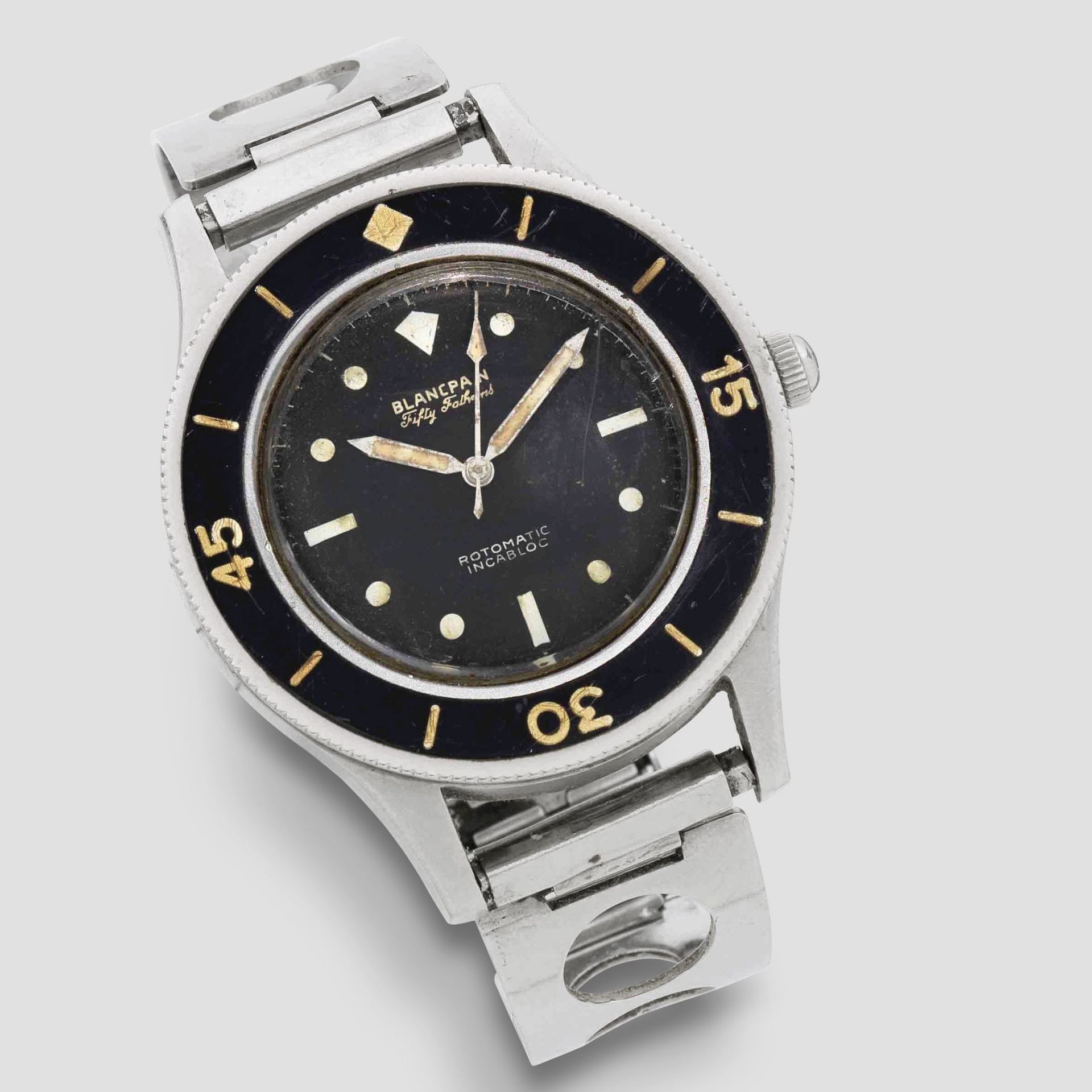 Blancpain. A rare stainless steel manual wind divers bracelet watch Fifty Fathoms Rotomatic, Cir...