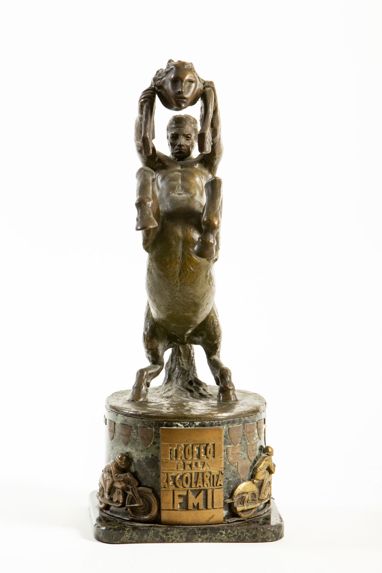 A bronze and marble trophy entitled 'Trofeo della Reglarita FMI'