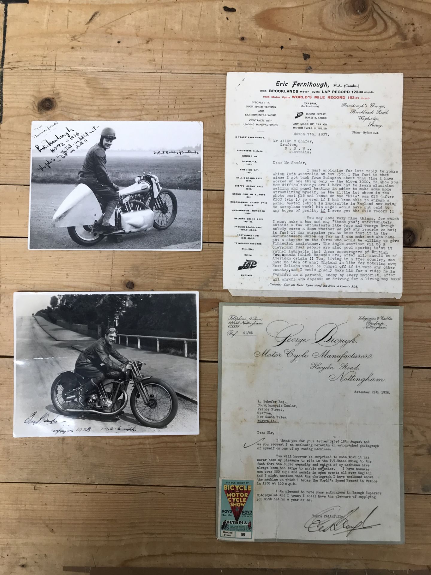 A selection of Brough Superior period photographs and correspondence, ((Qty))