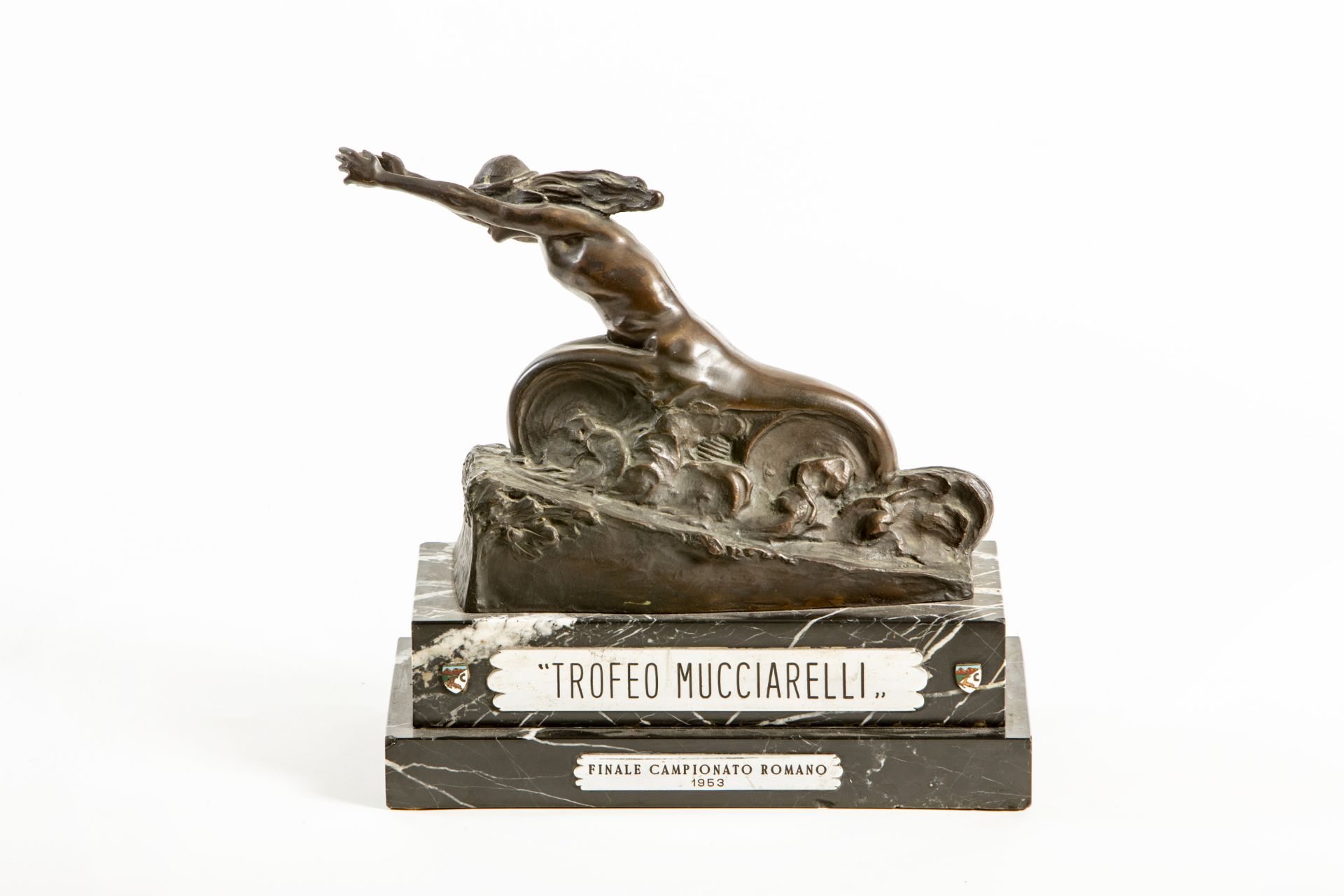 A bronze and marble trophy entitled 'Trofeo Mucciarelli'