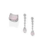 A rose quartz dress ring and earring suite (2)