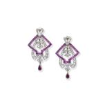 Pair of ruby and diamond earrings