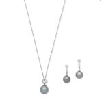 Cultured pearl pendent earrings and pendant necklace (2)