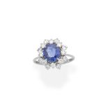 Sapphire and diamond cluster ring