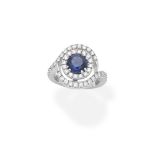 Sapphire and diamond cluster ring