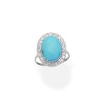 Turquoise and diamond cluster ring