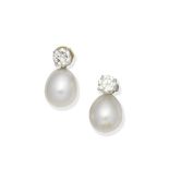 Cultured pearl and diamond earrings