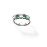 Emerald and diamond five-stone ring