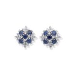 Pair of sapphire cluster earrings