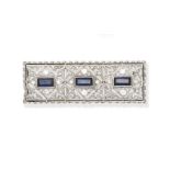 Sapphire and diamond plaque brooch