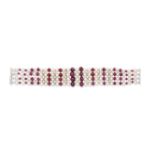 Cultured pearl, ruby and diamond bracelet