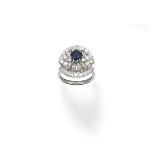 Sapphire and diamond cluster ring