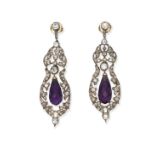 Amethyst and diamond pendent earrings