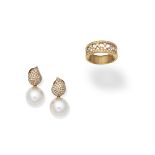 Tamara Comolli: Cultured pearl and diamond earrings, and a diamond dress ring (2)