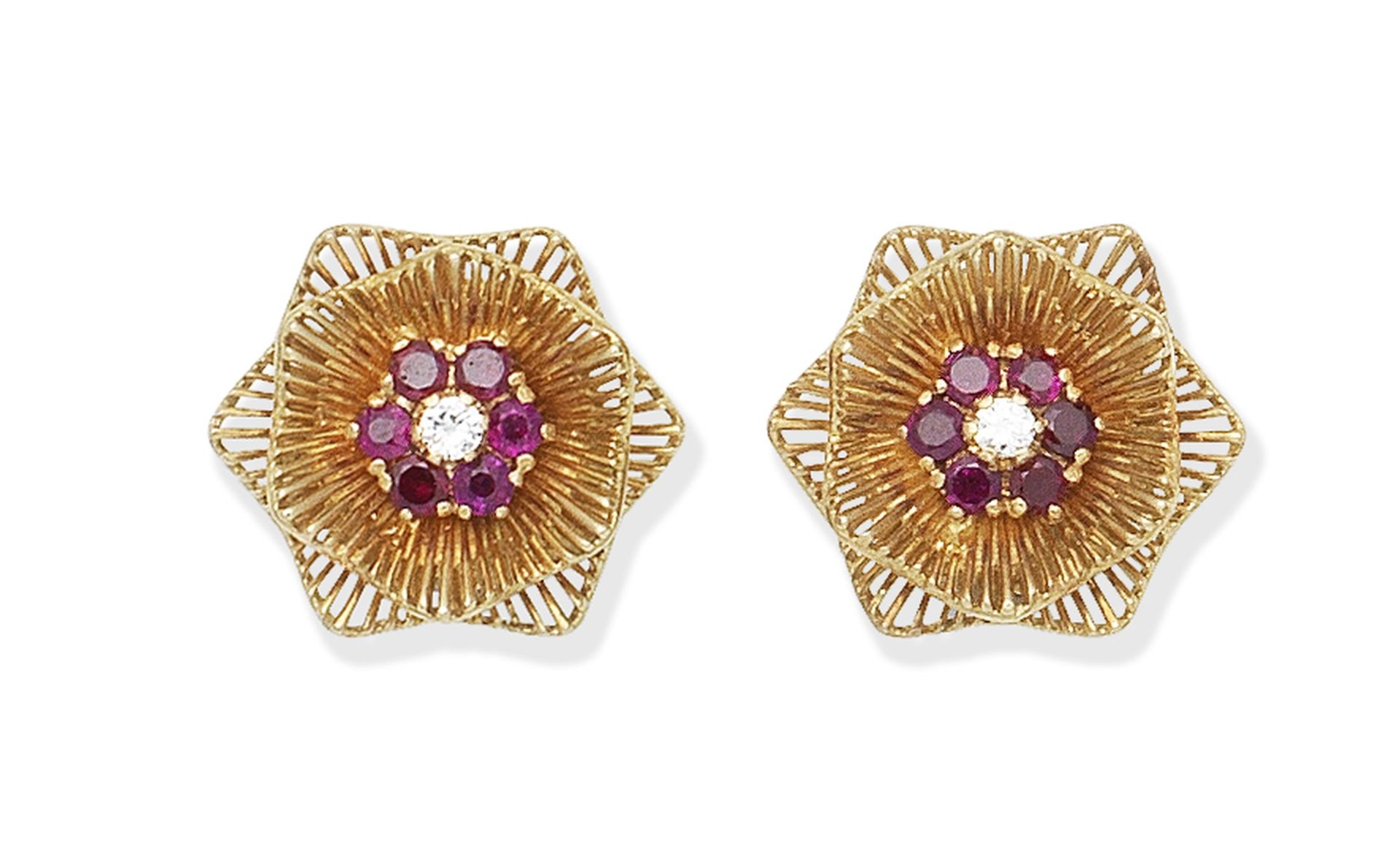 Sannit and Stein: pair of ruby and diamond earclips, 1958