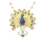 Mid 20th century enamel and diamond peacock brooch/pendant necklace