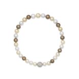 Cultured pearl and diamond necklace