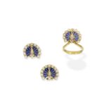 Enamel and diamond peacock ring and earclip suite (2)