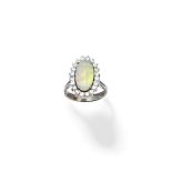 Opal and diamond cluster ring