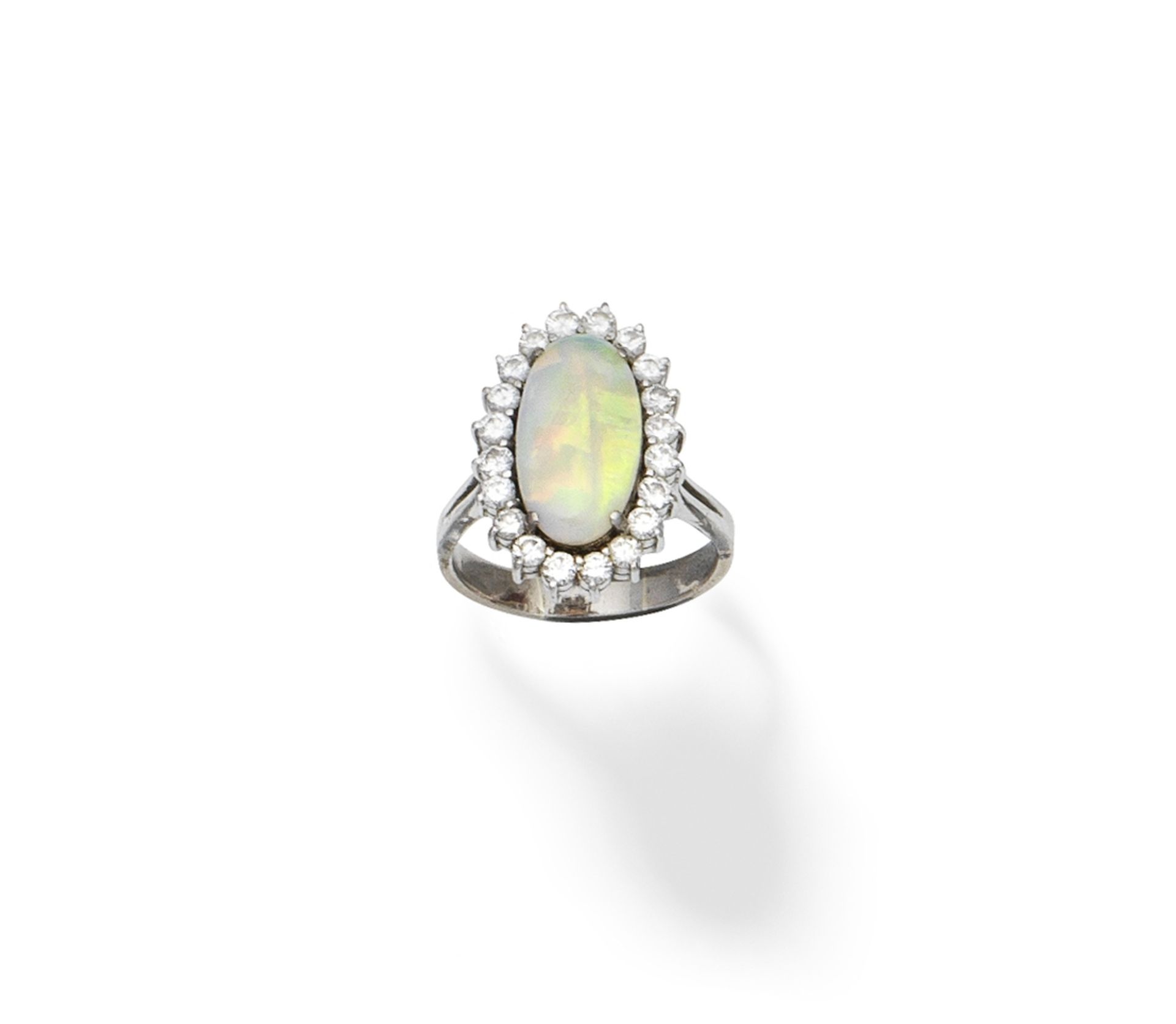 Opal and diamond cluster ring