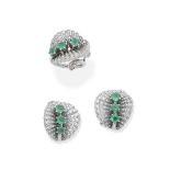 Emerald and diamond ring and earring suite, (2)