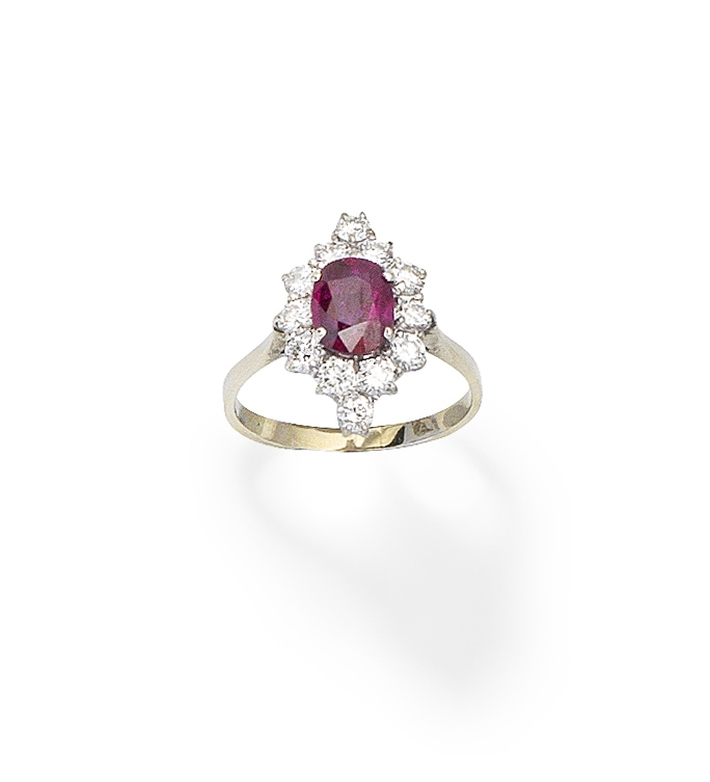 Ruby and diamond cluster ring