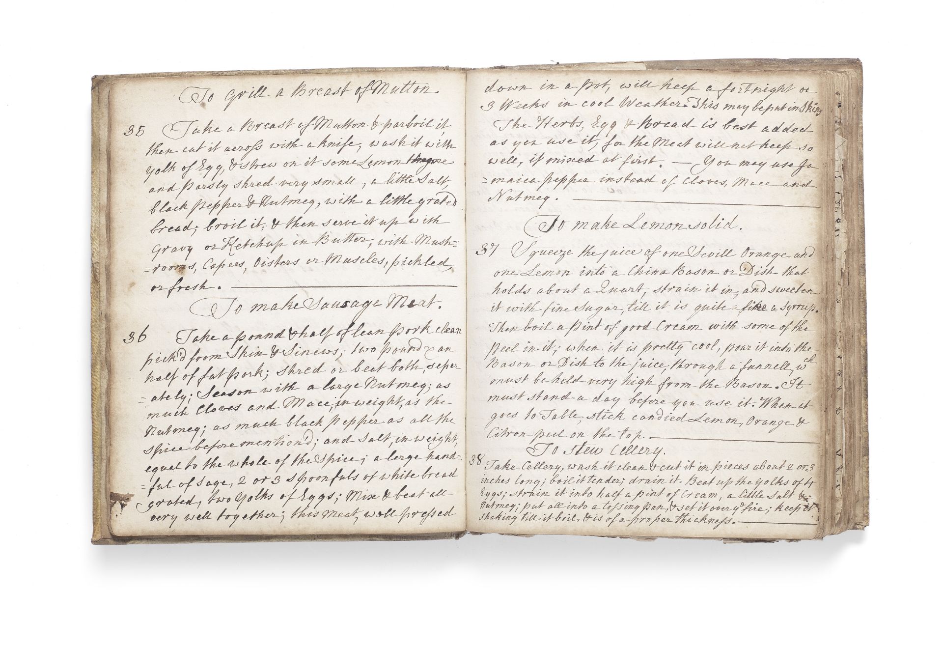 MANUSCRIPT RECIPE BOOK - DEVON Culinary recipe book bearing the ownership name of 'Mary Whitter' ...