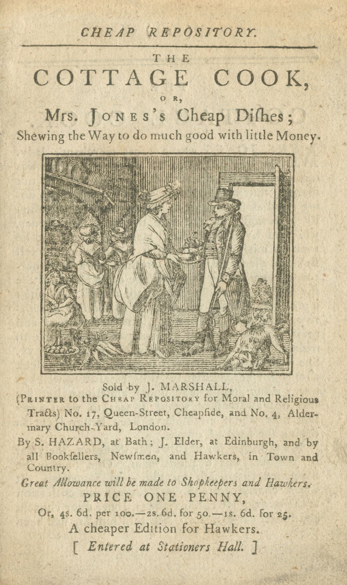 MORE (HANNAH) Cheap Repository. The Cottage Cook, or Mrs. Jones's Cheap Dishes, [August-November ...