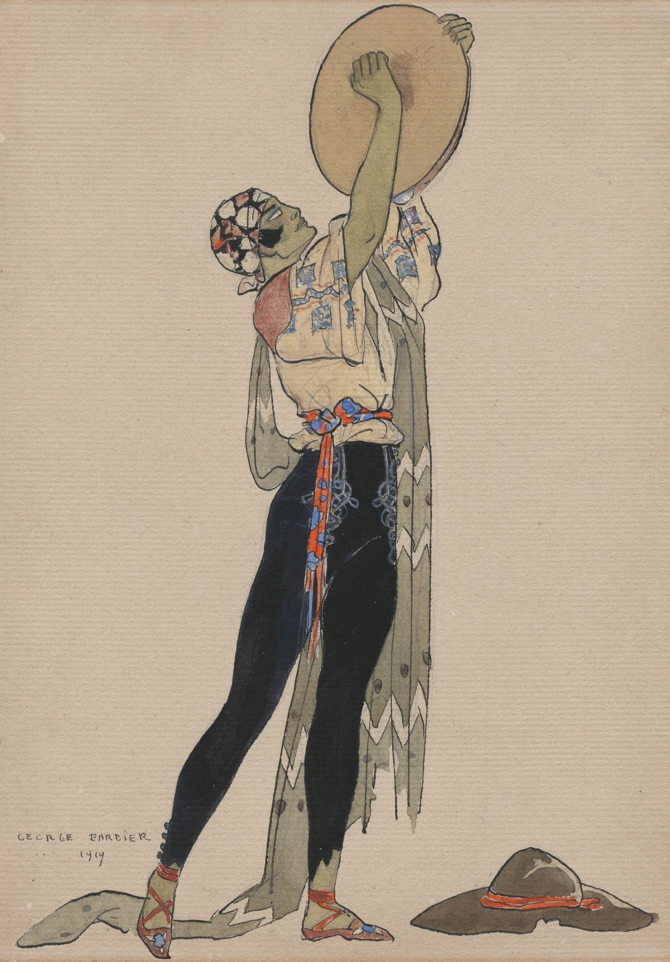 BARBIER (GEORGE) Costume design of a 'Gypsy', with tambourine, signed and dated 'George Barbier 1...