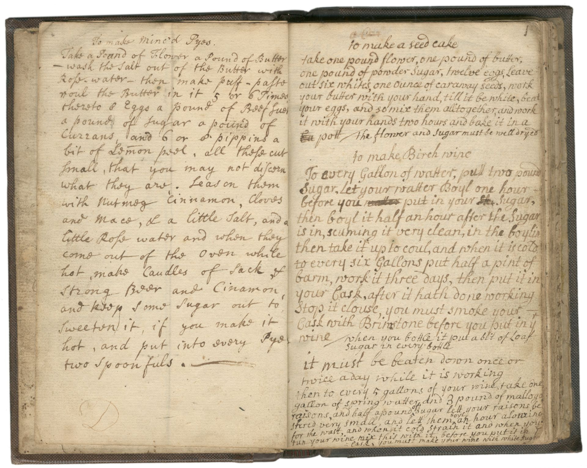 MANUSCRIPT - CULINARY AND MEDICINAL RECEIPTS Eighteenth century recipe book bearing the ownership...